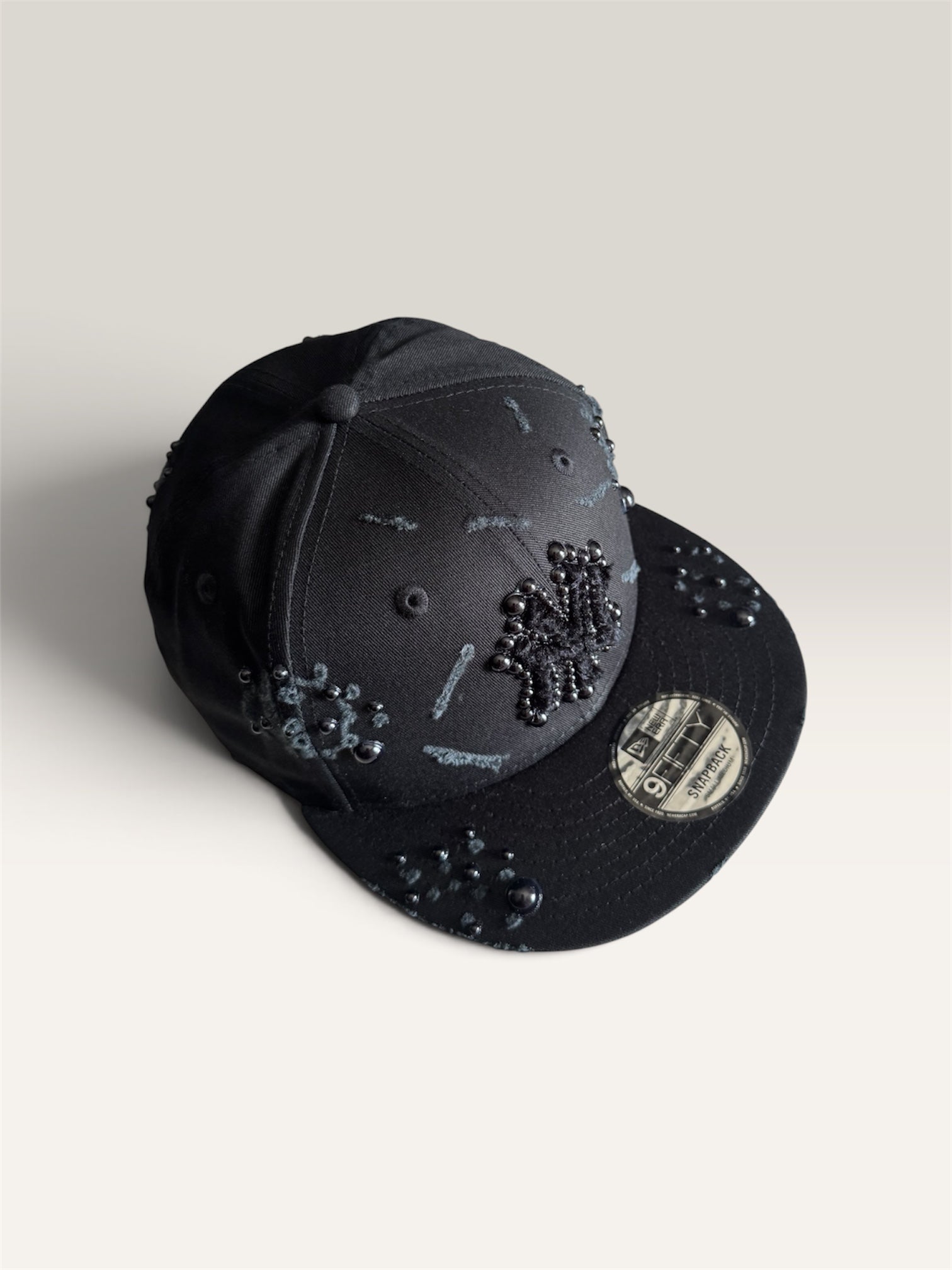 Custom New Era Cap (Black on Black Pearl Distressed Cap)